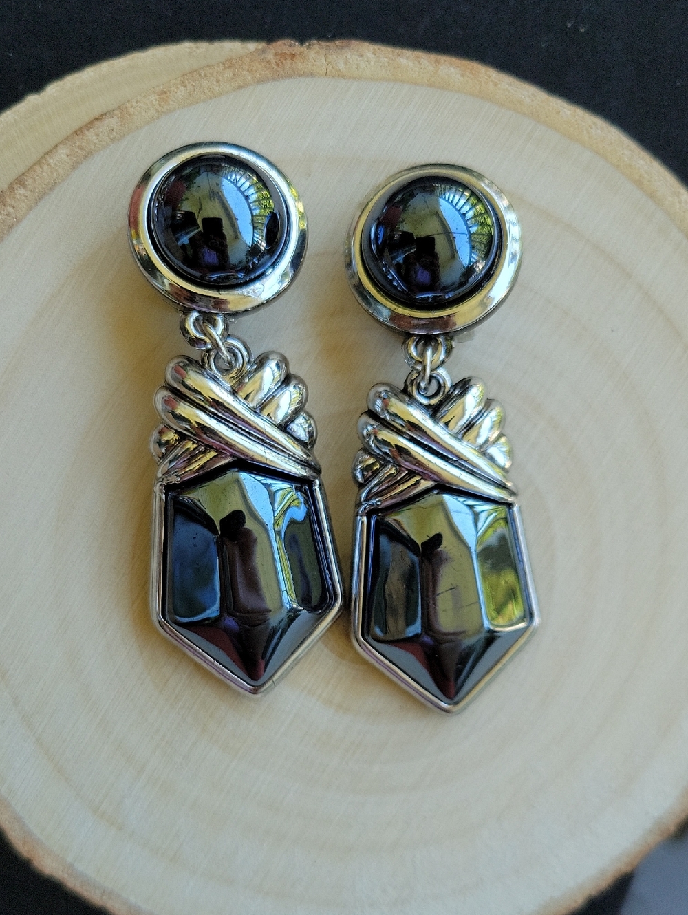 Black & Silver Drop Clip On Earrings Oversized And Lightweight NWT Gorgeous